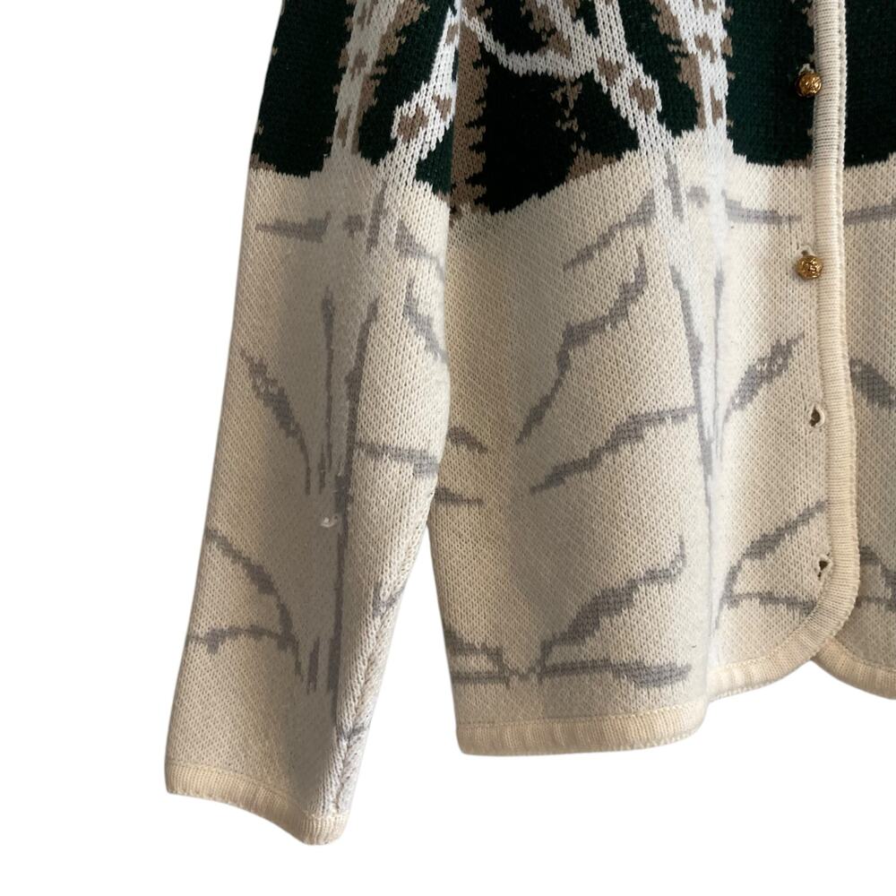 Vintage 90s Winter Forest Scene Cardigan Birch Trees Sz M - Picture 7 of 15